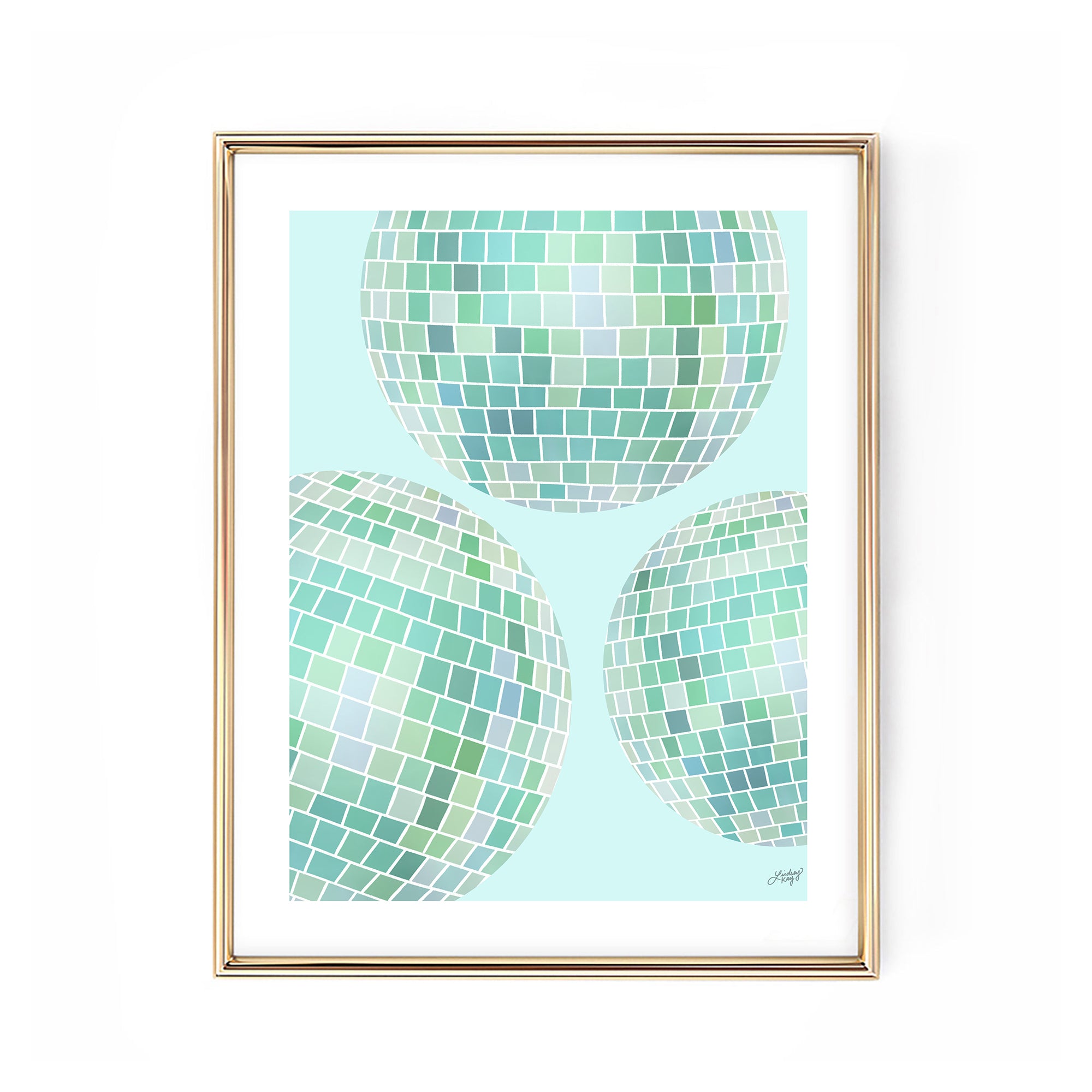 Illustration de boule disco (palette verte) fond blanc - Impression d'art